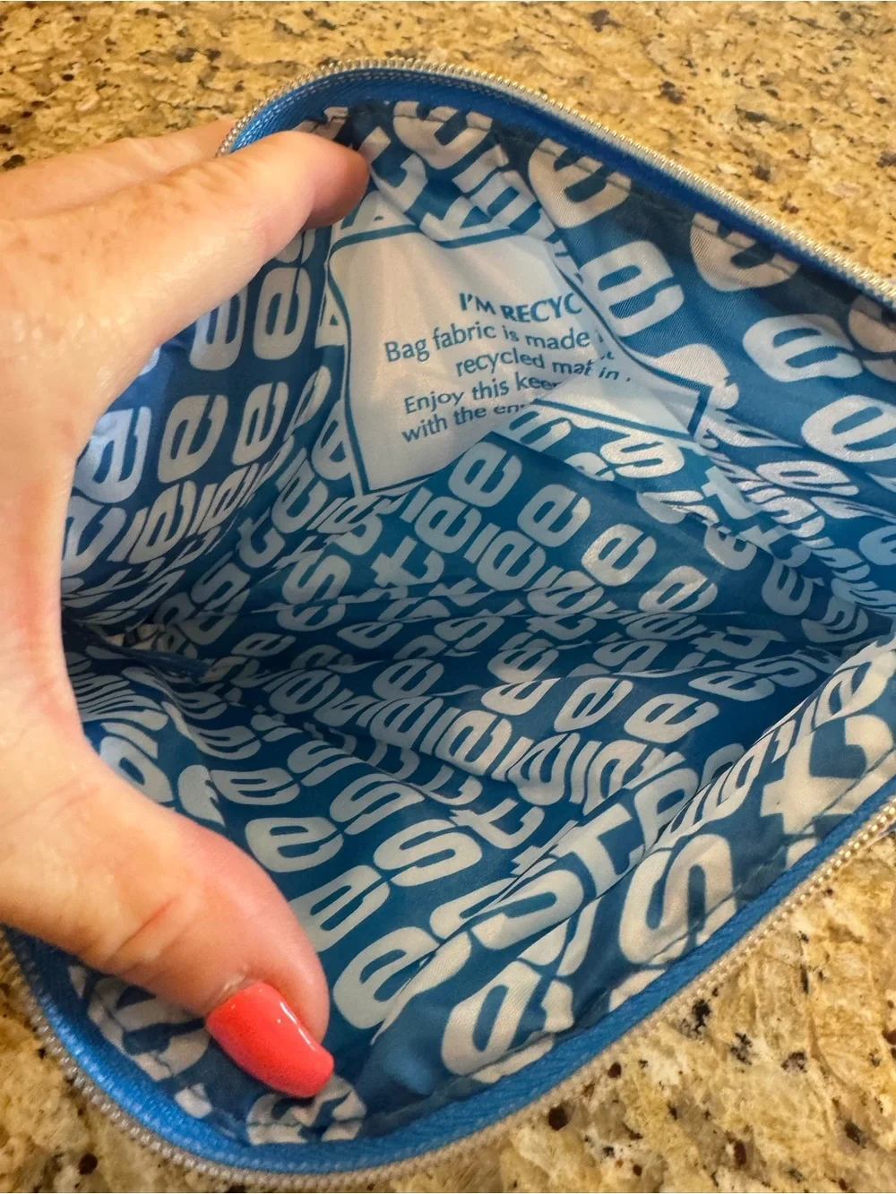 Estee Lauder Blue and White Floral Travel Makeup Bag